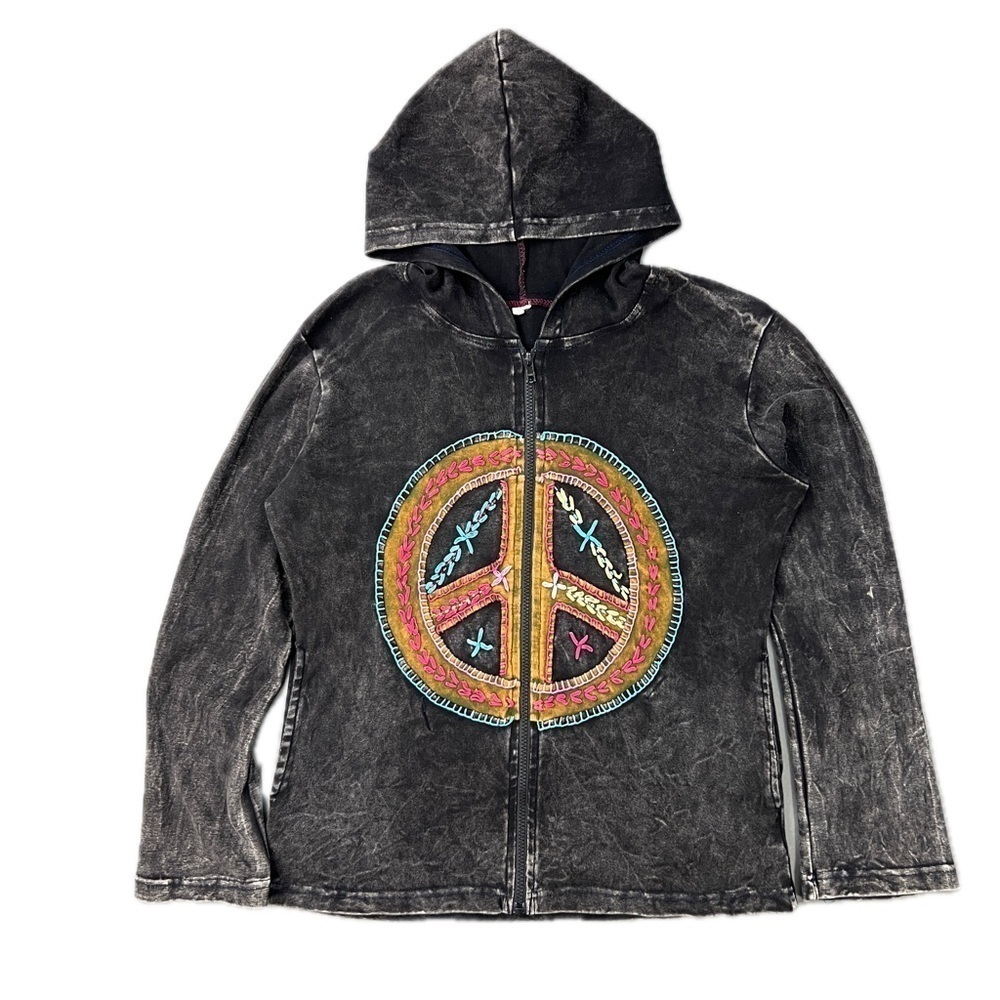 Vintage Embroidered Peace Sign Hoodie - Picture 2 of 8